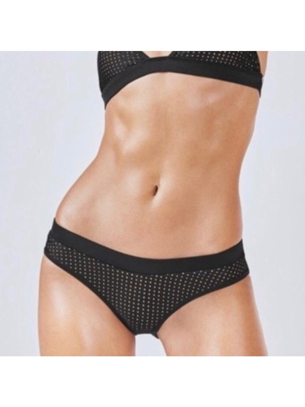 Fabletics Womens Valentina Black Bikini Bottom NWT Perforated Swim NWT L